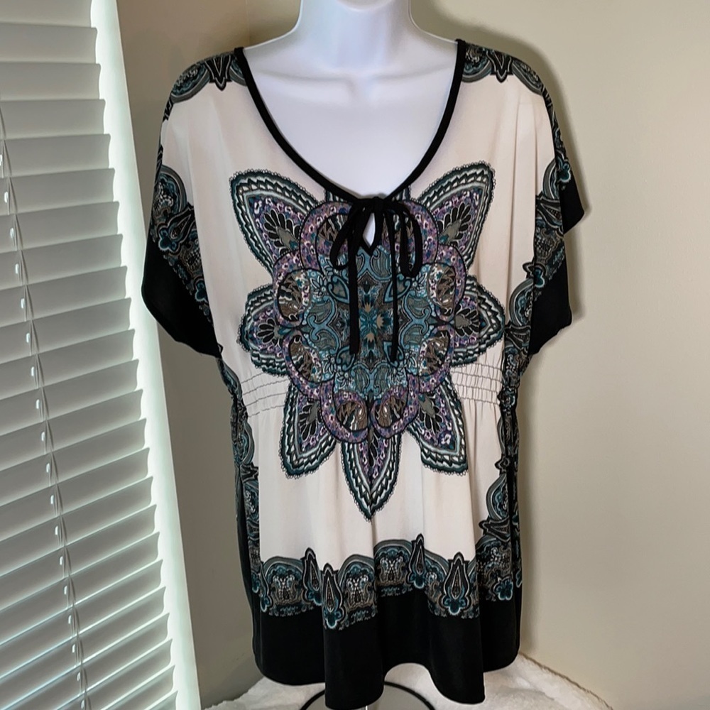 CLAUDIA Richard Short Sleeve Blouse Size Large